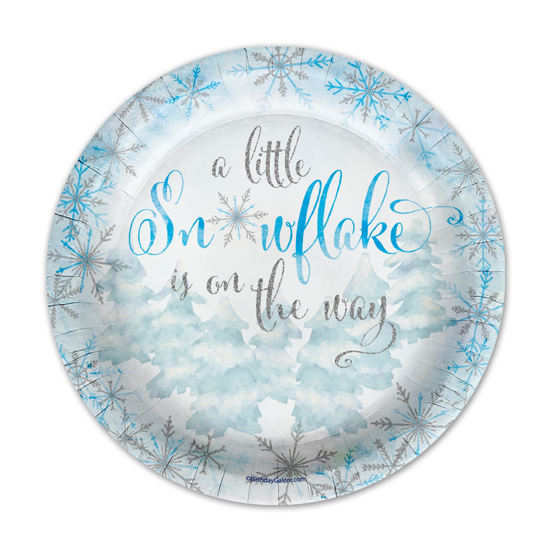 Little Snowflake On The Way Boy's Baby Shower 9" Dinner Plates 32 Count