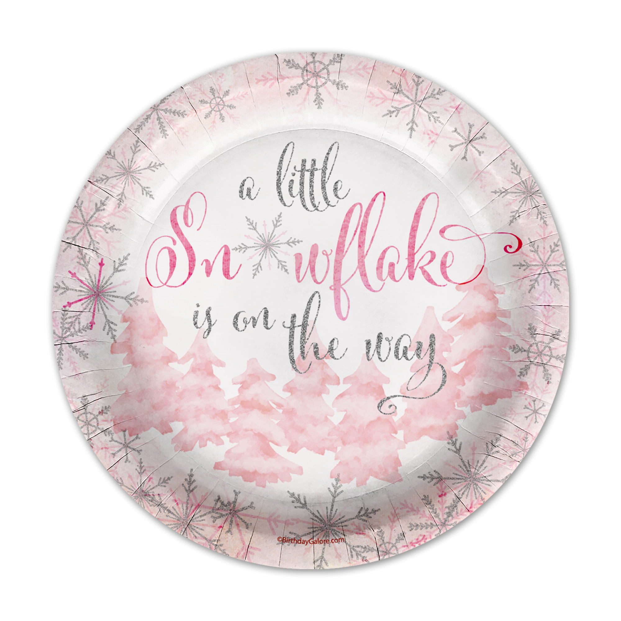 Little Snowflake On The Way Girl's Baby Shower 9" Dinner Plates 32 Count