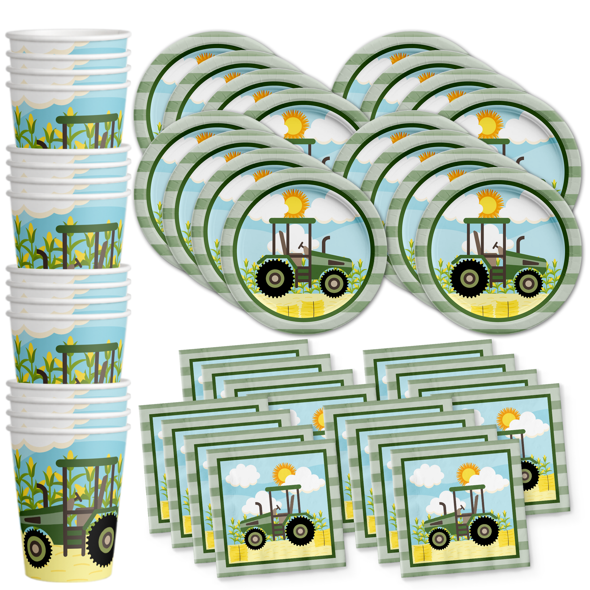 Tractor Time Birthday Party Tableware Kit For 16 Guests