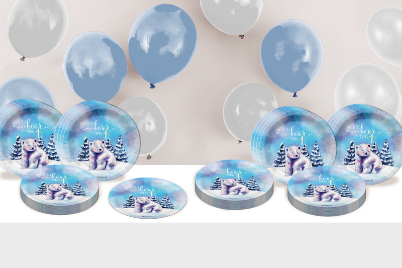 Our Little Polar Bear Is Turning One 1st Birthday Party Tableware Kit For 16 Guests 64 Piece