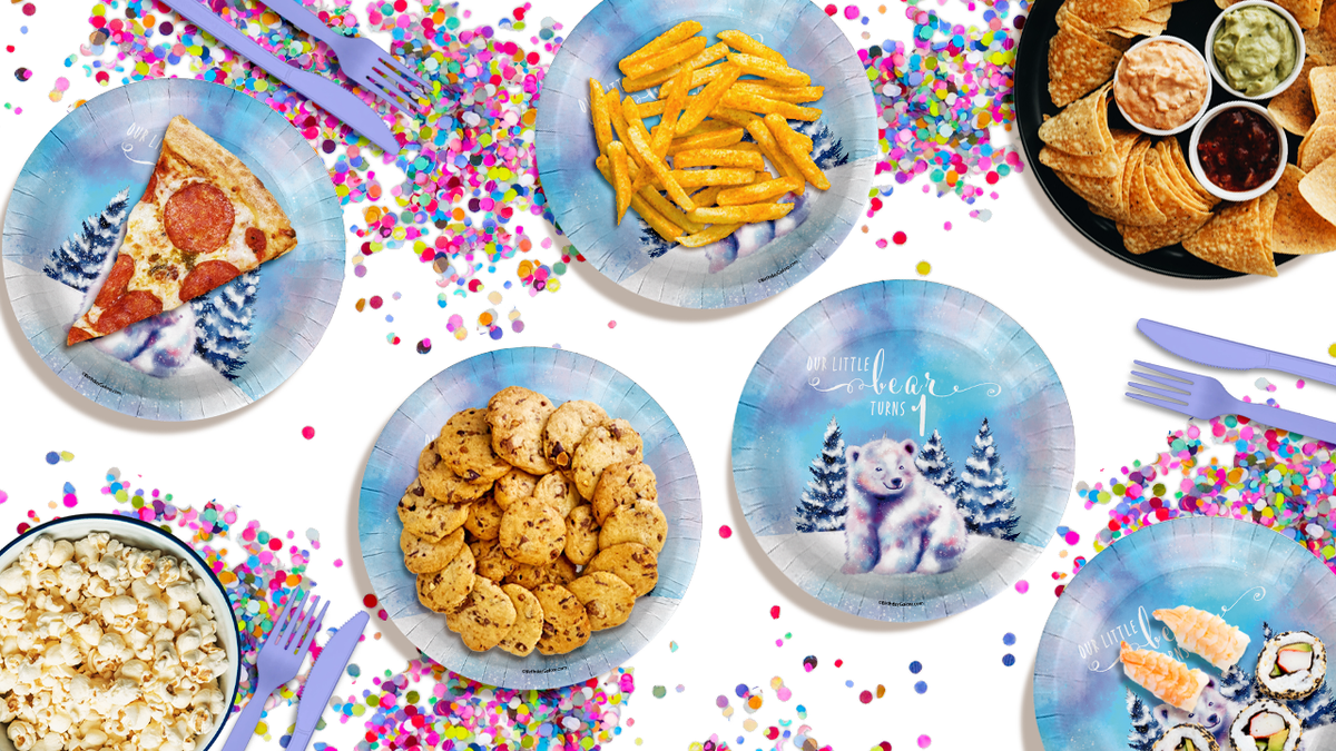 Our Little Polar Bear Is Turning One 1st Birthday Party Tableware Kit For 16 Guests 64 Piece