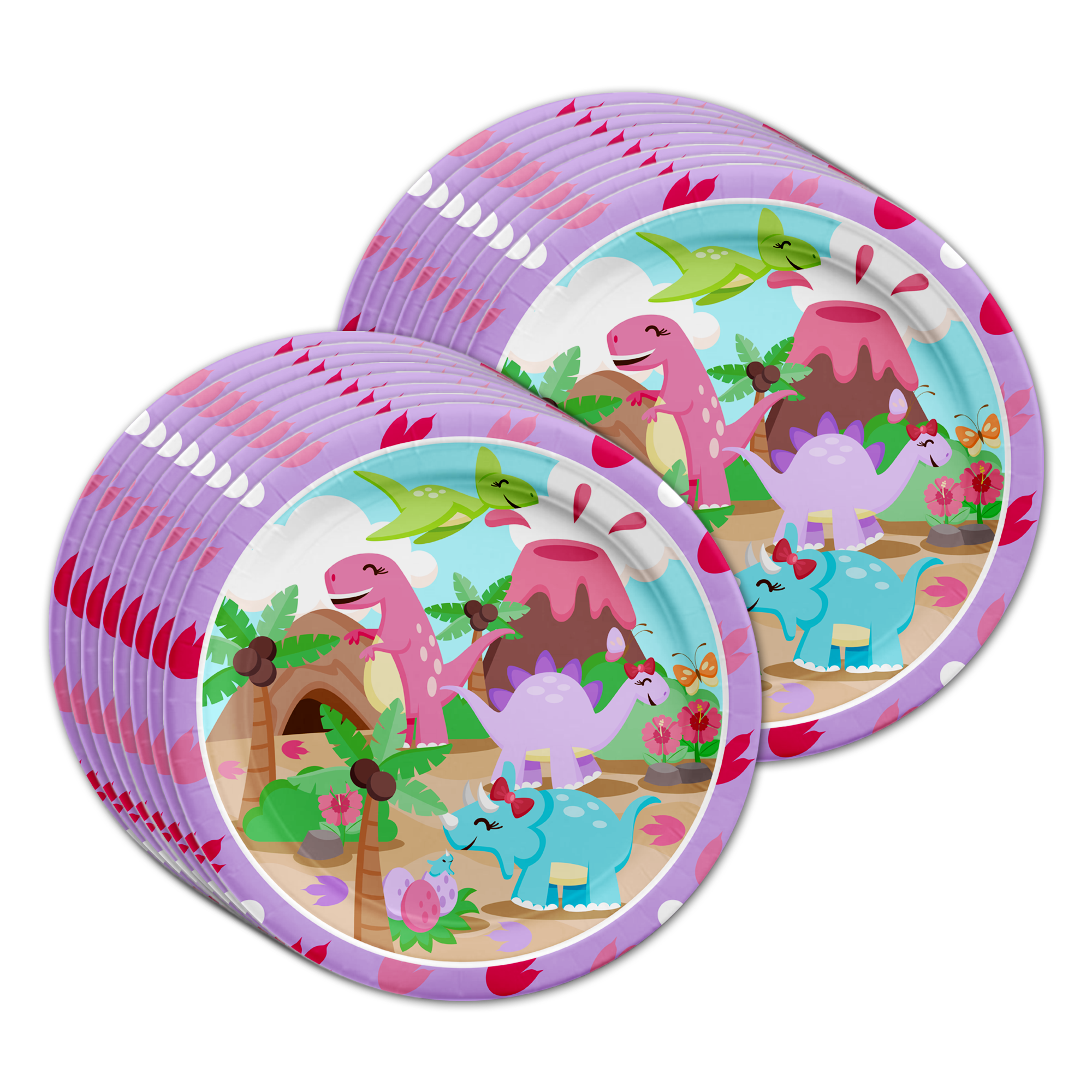 Umiss Pink Little Dino Girl Dinosaur Birthday Party Supplies Set