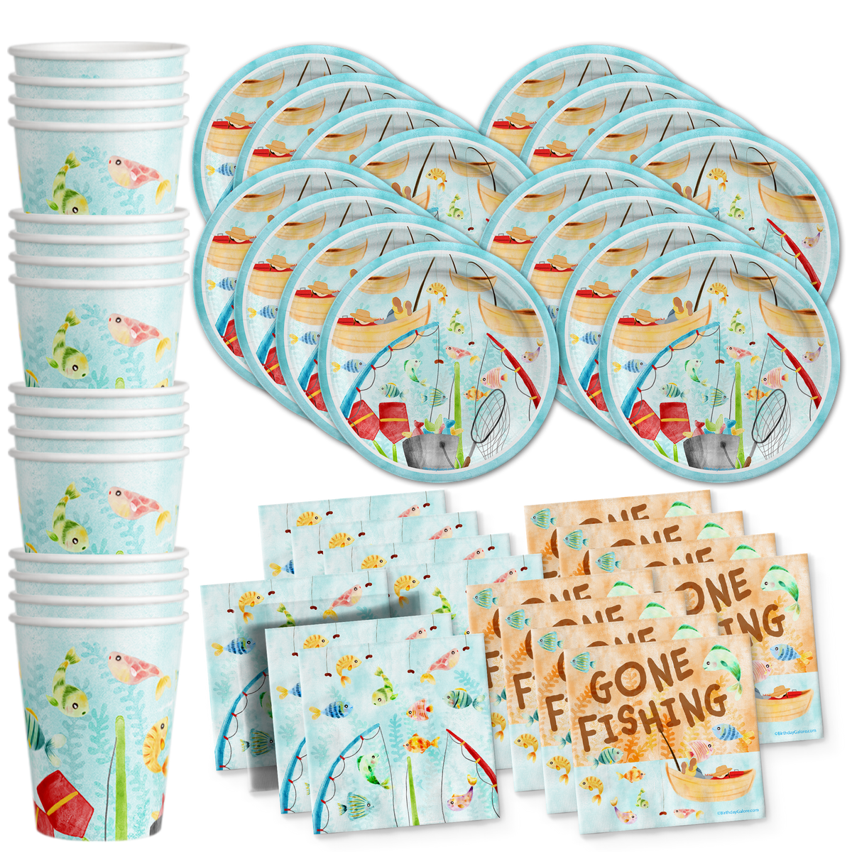 Birthday Galore Gone Fishing Birthday Party Supplies Set Plates Napkins Cups Tableware Kit for 16