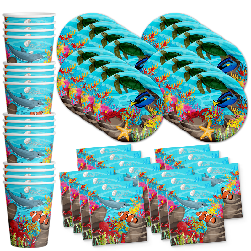 Ocean Sea Life Birthday Party Tableware Kit For 16 Guests